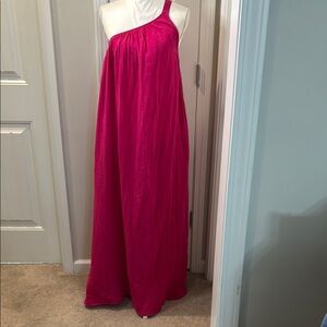 One-Shoulder Fuchsia Swim Coverup Maxi Dress